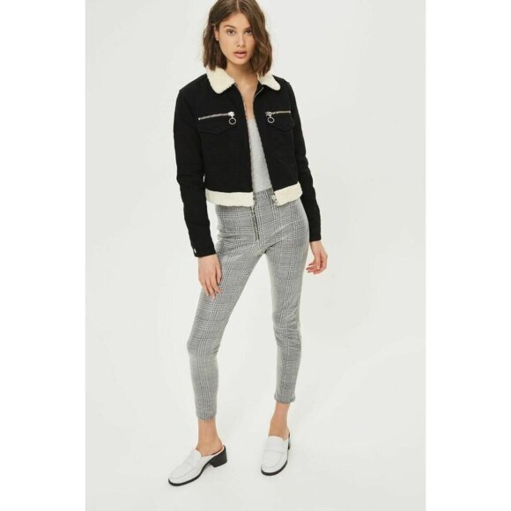 TOPSHOP Leggings Prince Of wales Coated Houndstooth Zip Treggings SZ 2 NEW